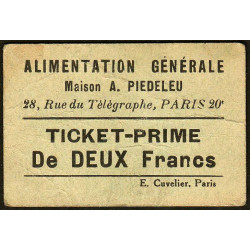 75 - Paris - Alimentation Générale - Rue du Télégraphe - DEUX Francs - 1e type - Etat : TB-