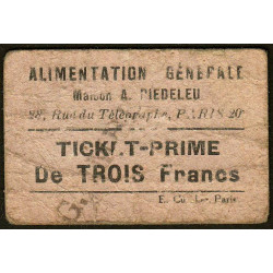 75 - Paris - Alimentation Générale - Rue du Télégraphe - TROIS Francs - 1e type - Etat : B