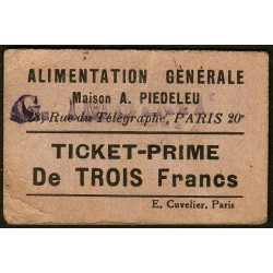 75 - Paris - Alimentation Générale - Rue du Télégraphe - TROIS Francs - 1e type - Etat : TB+