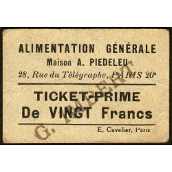 75 - Paris - Alimentation Générale - Rue du Télégraphe - VINGT Francs - 1e type - Etat : TTB