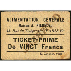75 - Paris - Alimentation Générale - Rue du Télégraphe - VINGT Francs - 1e type - Etat : TTB+