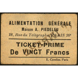 75 - Paris - Alimentation Générale - Rue du Télégraphe - VINGT Francs - 1e type - Etat : SUP