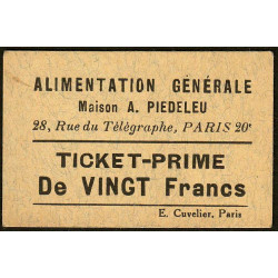 75 - Paris - Alimentation Générale - Rue du Télégraphe - VINGT Francs - 1e type - Etat : SPL