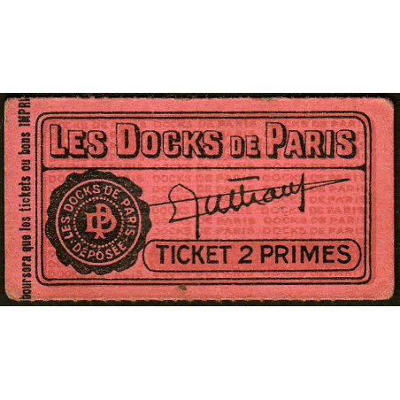 75 - Paris - Les Docks Parisiens - Ticket 2 primes - 1e type - Etat : SUP+