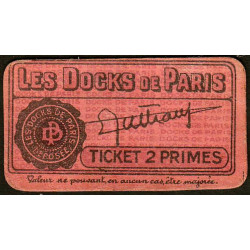 75 - Paris - Les Docks Parisiens - Ticket 2 primes - 2e type - Etat : SUP