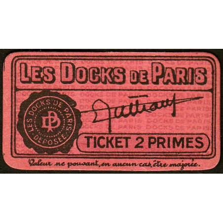 75 - Paris - Les Docks Parisiens - Ticket 2 primes - 2e type - Etat : SUP+
