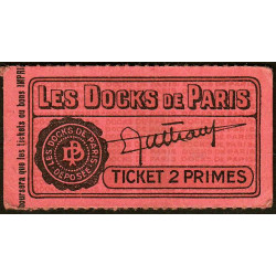 75 - Paris - Les Docks Parisiens - Ticket 2 primes - 1e type - Etat : SUP