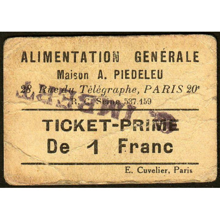 75 - Paris - Alimentation Générale - Rue du Télégraphe - 1 Franc - 2e type - Etat : TB-