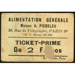 75 - Paris - Alimentation Générale - Rue du Télégraphe - 2 Francs - 2e type - Etat : B