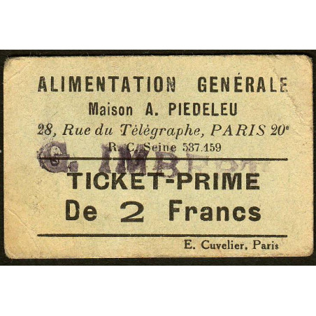 75 - Paris - Alimentation Générale - Rue du Télégraphe - 2 Francs - 2e type - Etat : TB+