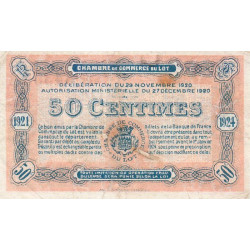 Cahors (Lot) - Pirot 35-25 - 50 centimes - Série N - 29/11/1920 - Etat : TB+