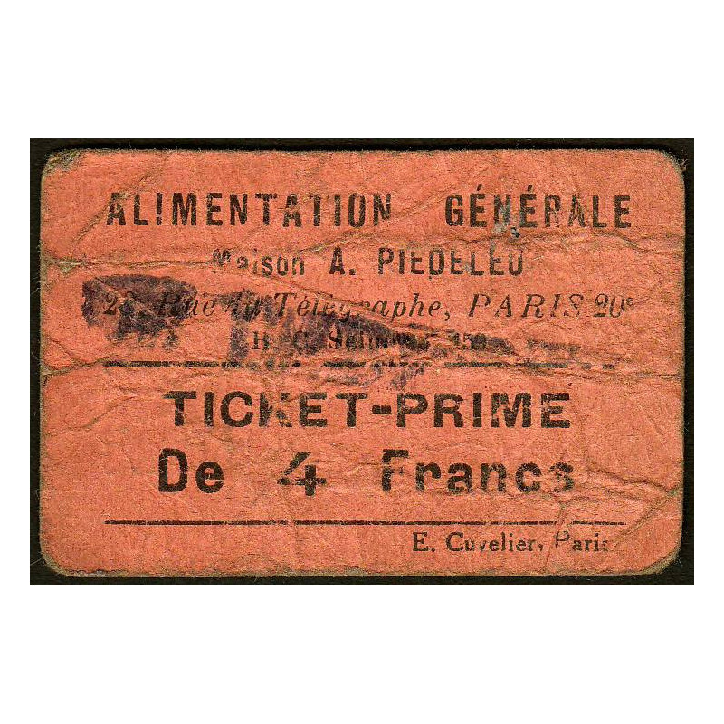75 - Paris - Alimentation Générale - Rue du Télégraphe - 4 Francs - 2e type - Etat : B-