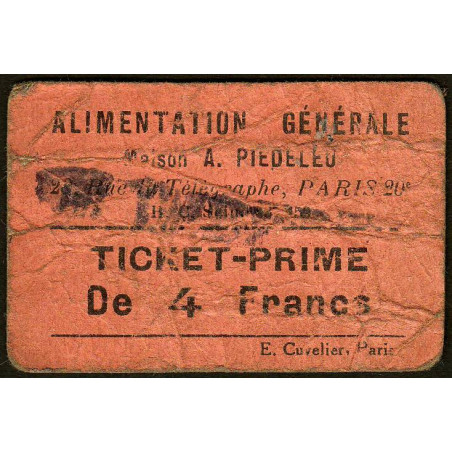 75 - Paris - Alimentation Générale - Rue du Télégraphe - 4 Francs - 2e type - Etat : B-