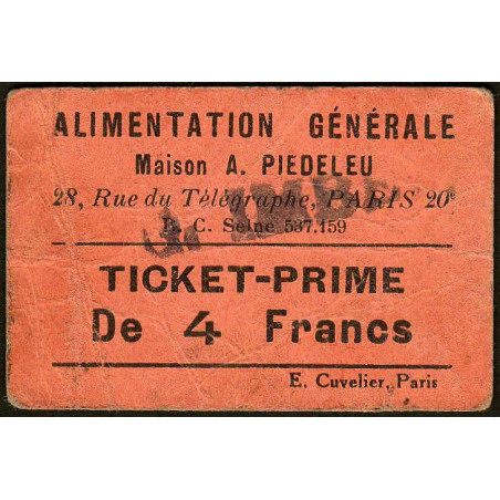 75 - Paris - Alimentation Générale - Rue du Télégraphe - 4 Francs - 2e type - Etat : TB