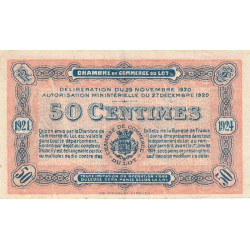 Cahors (Lot) - Pirot 35-25 - 50 centimes - Série P - 29/11/1920 - Etat : SUP