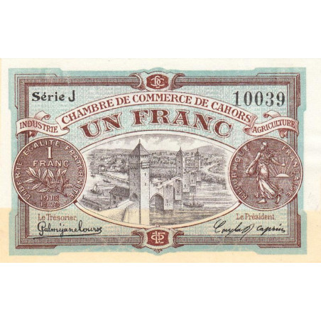 Cahors (Lot) - Pirot 35-22 - 1 franc - Série J - 07/11/1918 - Etat : SUP