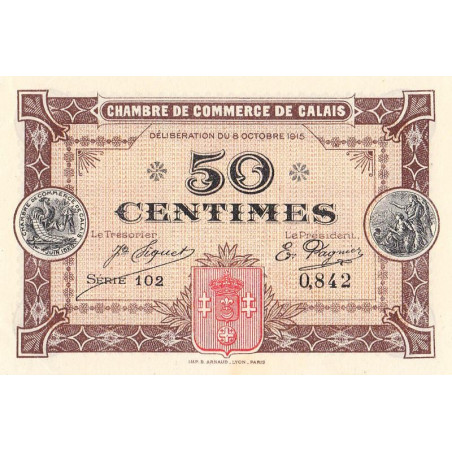 Calais - Pirot 36-7 - 50 centimes - Série 102 - 08/10/1915 - Etat : SPL