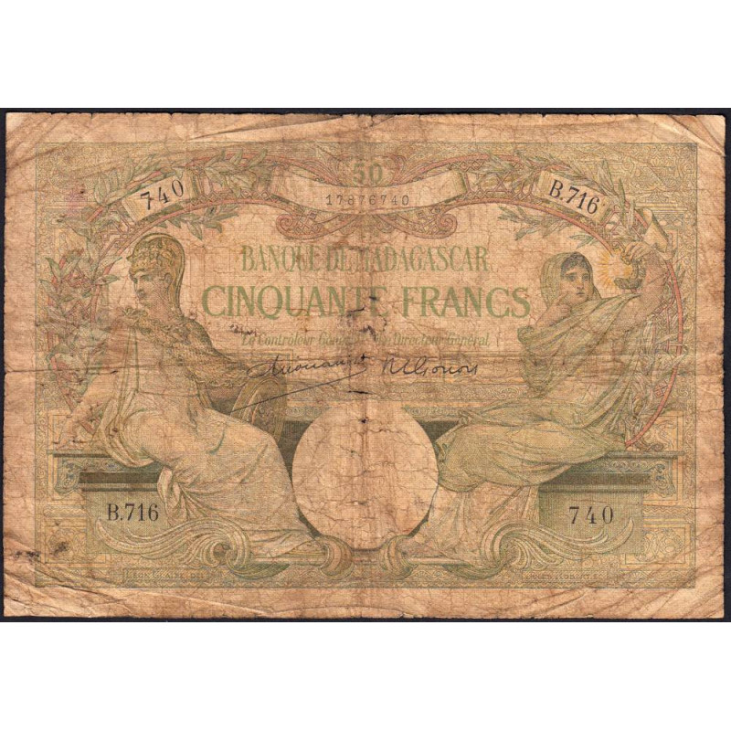 Madagascar - Pick 38c - 50 francs - Série B.716 - 1948 - Etat : B-
