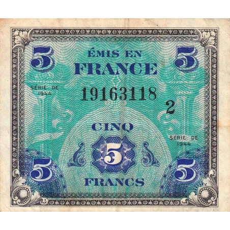 VF 17-02 - 5 francs - Drapeau - 1944 - Série 2 - Etat : TB+