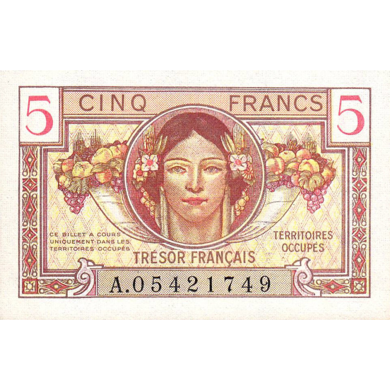 VF 29-01 - 5 francs - Trésor français - Territoires occupés - 1947 - Série A - Etat : SPL