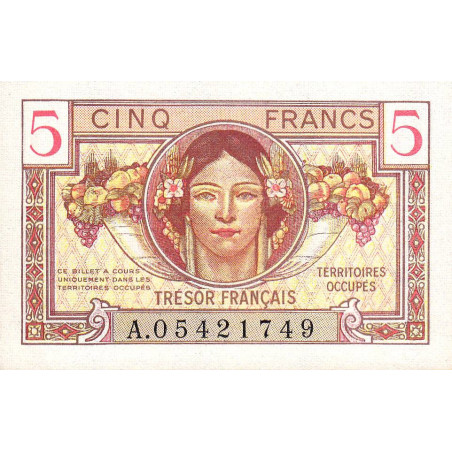 VF 29-01 - 5 francs - Trésor français - Territoires occupés - 1947 - Série A - Etat : SPL
