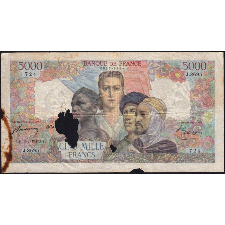 F 47-61 - 17/07/1947 - 5000 francs - Empire Français - Série J.3695 - Etat : AB-
