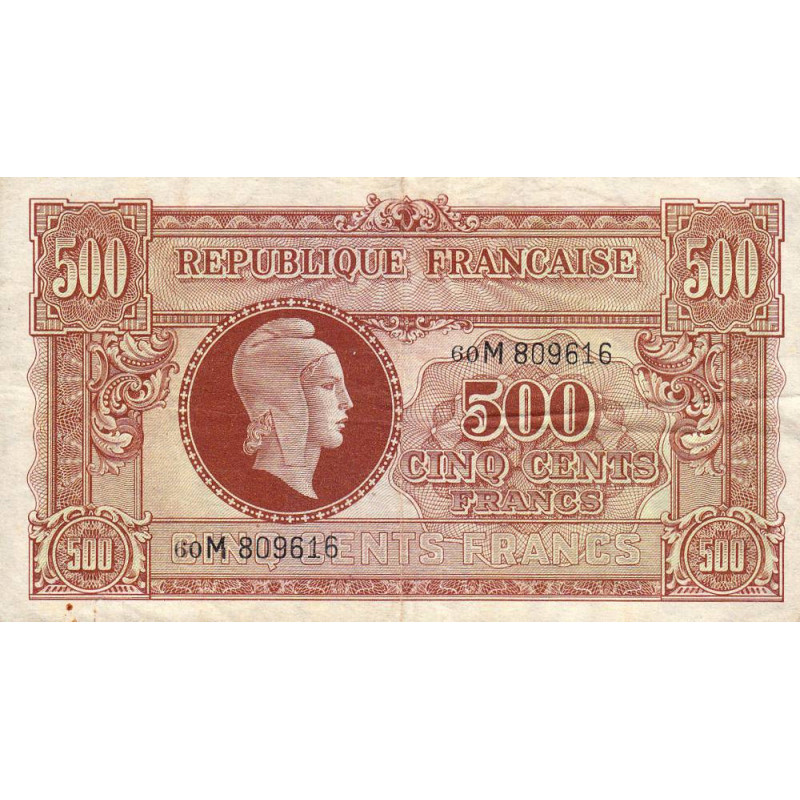VF 11-02 - 500 francs - Marianne - 1945 - Série 60M - Etat : TB+