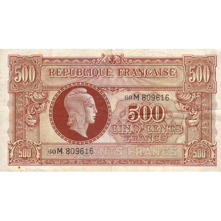 VF 11-02 - 500 francs - Marianne - 1945 - Série 60M - Etat : TB+