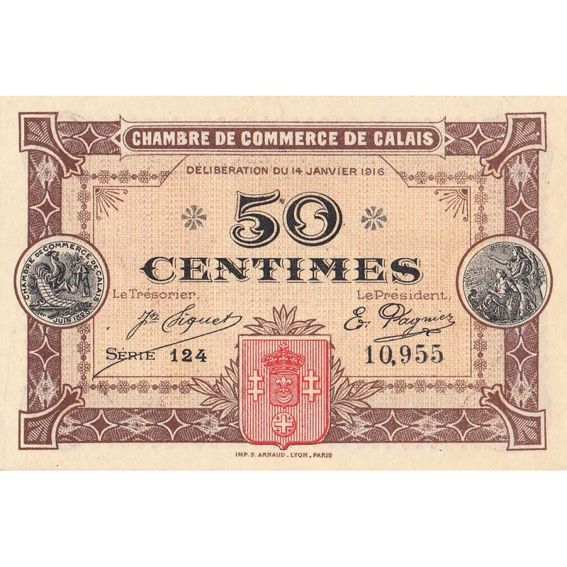 Calais - Pirot 36-21 - 50 centimes - Série 124 - 14/01/1916 - Etat : SPL