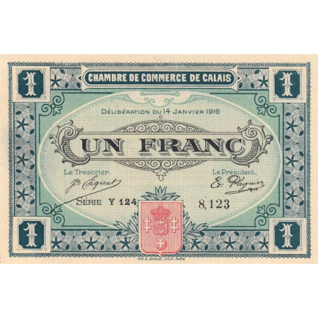 Calais - Pirot 36-25 - 1 franc - Série Y 124 - 14/01/1916 - Etat : SUP