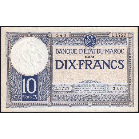 Maroc - Pick 17b - 10 francs - Série L.1727 - 06/03/1941 - Etat : SUP