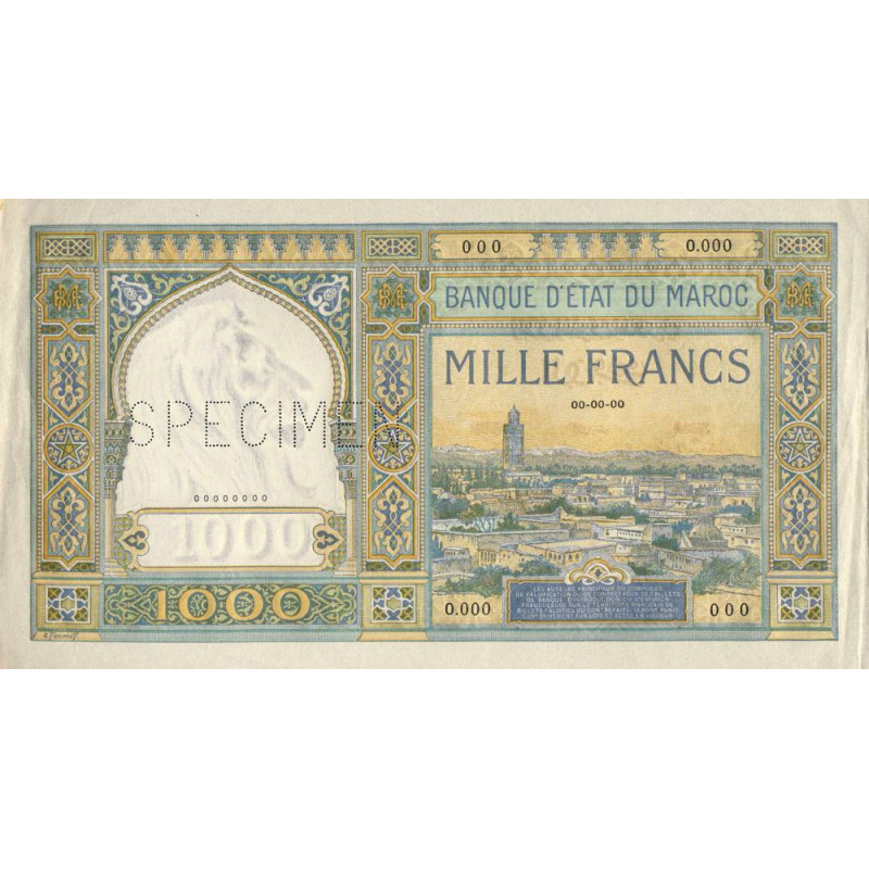 Maroc - Pick 16c_2s - 1'000 francs - Série 0.000 - Spécimen - Etat : SUP