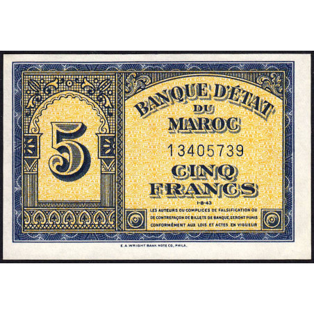 Maroc - Pick 24_1b - 5 francs - 01/08/1943 - Etat : NEUF