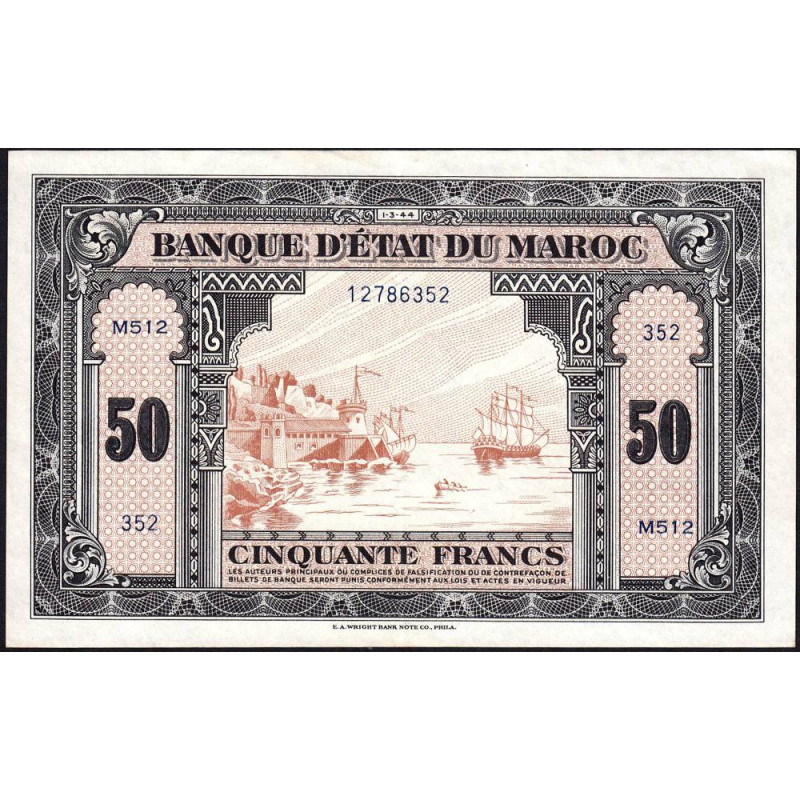 Maroc - Pick 26_2 - 50 francs - Série M512 - 01/03/1944 - Etat : SUP