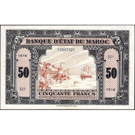 Maroc - Pick 26_2 - 50 francs - Série Y516 - 01/03/1944 - Etat : SUP