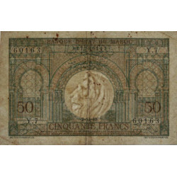 Maroc - Pick 44 - 50 francs - Série Y.7 - 02/12/1949 - Etat : TB