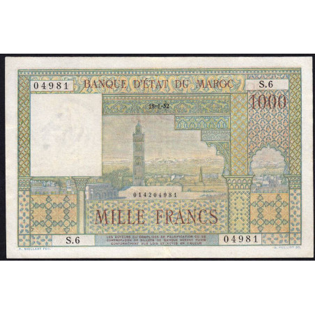 Maroc - Pick 47_1 - 1'000 francs - Série S.6 - 18/01/1952 - Etat : TTB