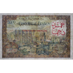 Maroc - Pick 51 - 50 dirhams sur 5'000 francs - Série U.644 - 1953 (1959) - Etat : TTB