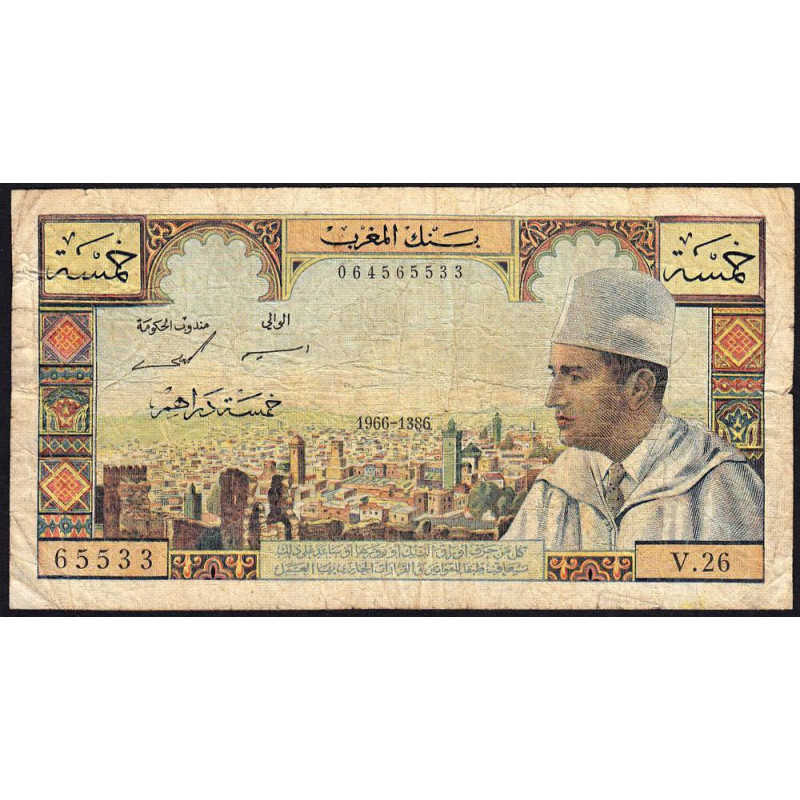 Maroc - Pick 53d - 5 dirhams - Série V.26 - 1966 - Etat : TB-