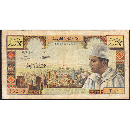 Maroc - Pick 53f - 5 dirhams - Série T.43 - 1969 - Etat : TB-