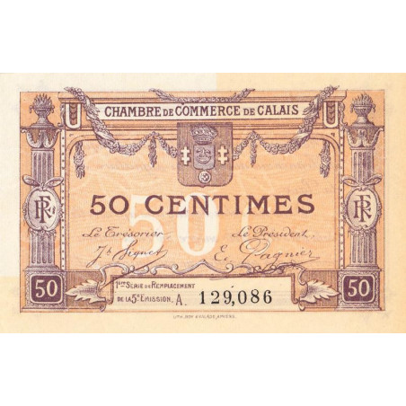 Calais - Pirot 36-33 - 50 centimes - Série A - Remplacement 5e émission (1919) - Etat : SUP+