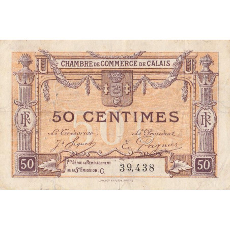 Calais - Pirot 36-33 - 50 centimes - Série C - Remplacement 5e émission (1919) - Etat : TB