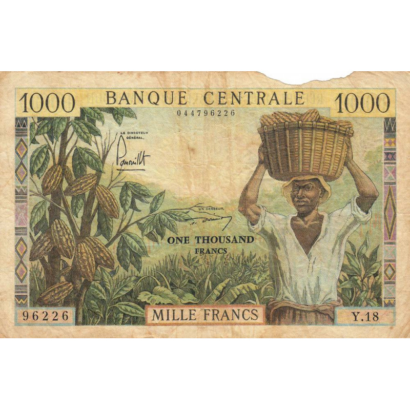 Cameroun - Pick 12b - 1'000 francs - Série Y.18 - 1962 - Etat : AB à B-