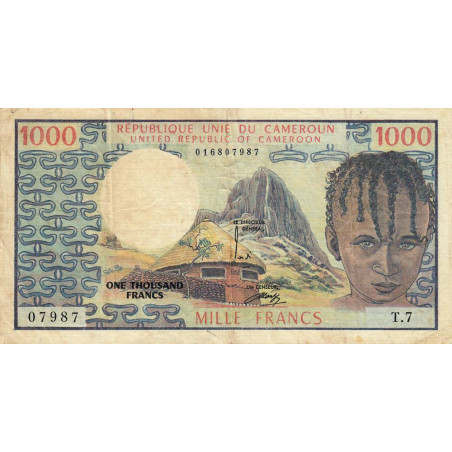 Cameroun - Pick 16a - 1'000 francs - Série T.7 - 1974 - Etat : TB