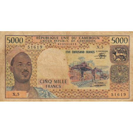 Cameroun - Pick 17c_2 - 5'000 francs - Série X.5 - 1981 - Etat : B+ à TB-