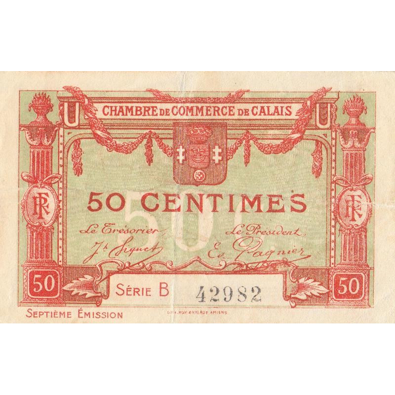 Calais - Pirot 36-40 - 50 centimes - Série B - 7e émission (1919) - Etat : TB+