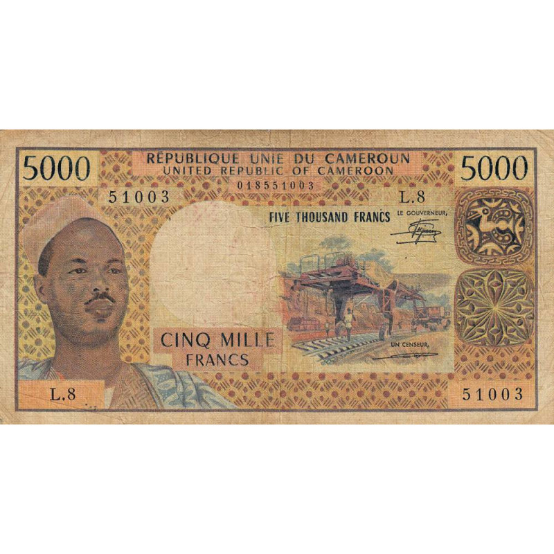 Cameroun - Pick 17c_2 - 5'000 francs - Série L.8 - 1981 - Etat : B+ à TB-