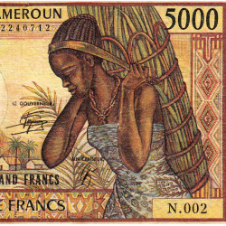 Cameroun - Pick 22_2 - 5'000 francs - Série N.002 - 1990 - Etat : TB-