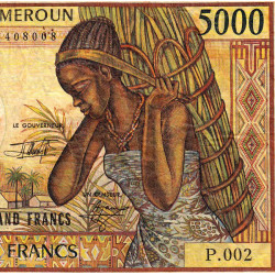 Cameroun - Pick 22_3 - 5'000 francs - Série P.002 - 1992 - Etat : TB-