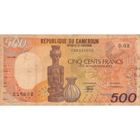 Cameroun - Pick 24a_2 - 500 francs - Série D.02 - 01/01/1986 - Etat : B+ à TB-